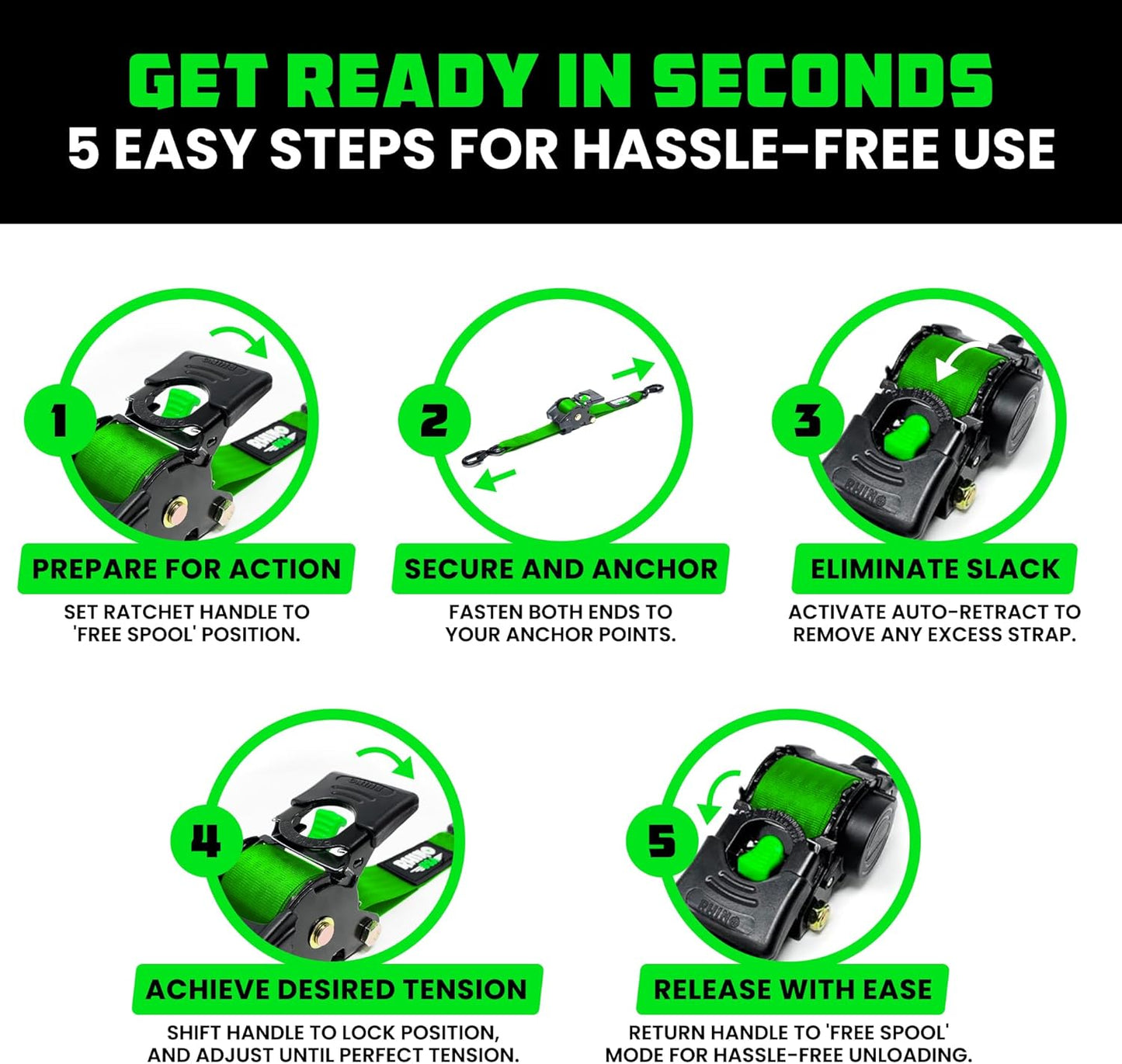 Professional Automatic Retractable Ratchet Tie-Down Straps