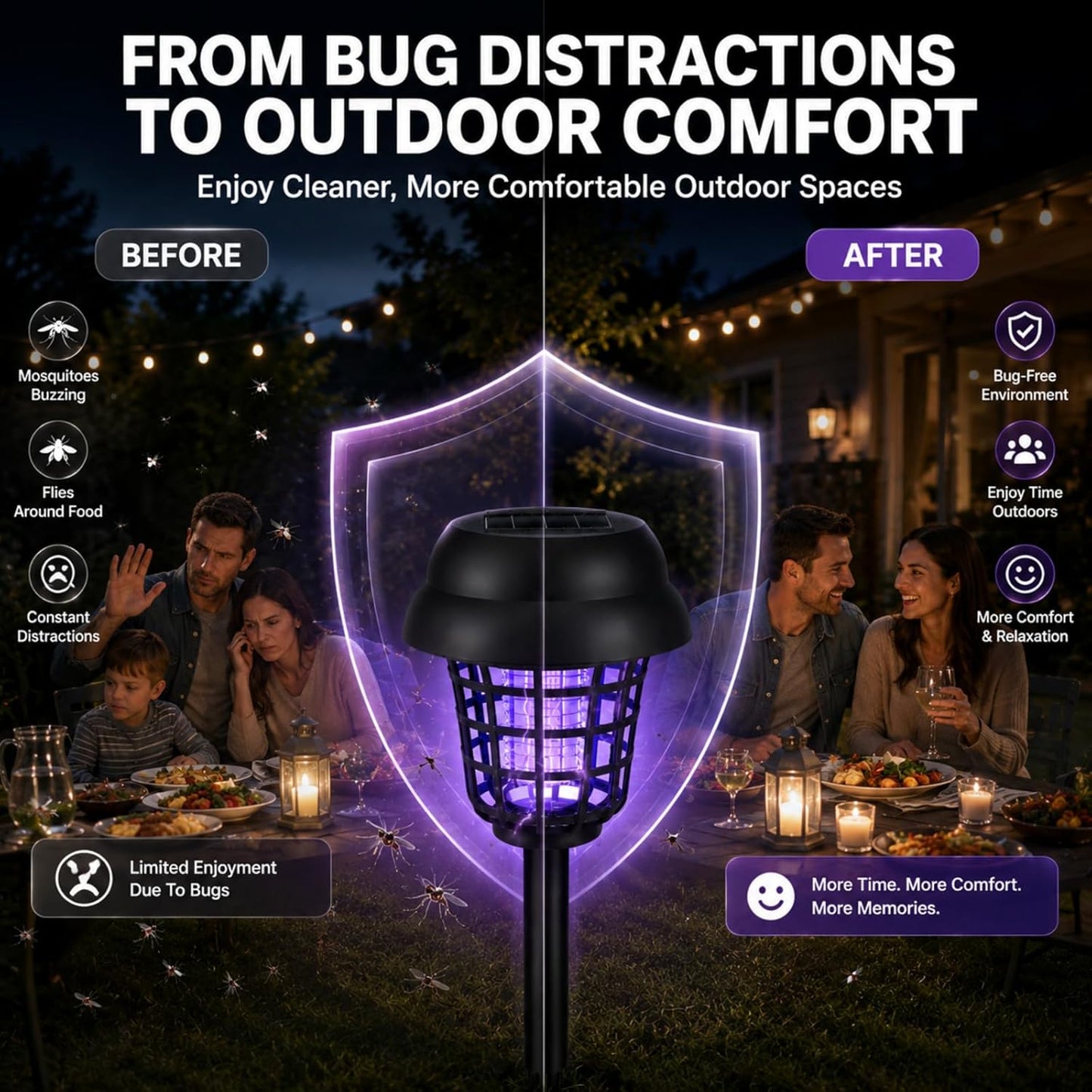 Solar Bug Zapper Light – UV Insect Control & Ambient Garden Lighting for Outdoor Spaces
