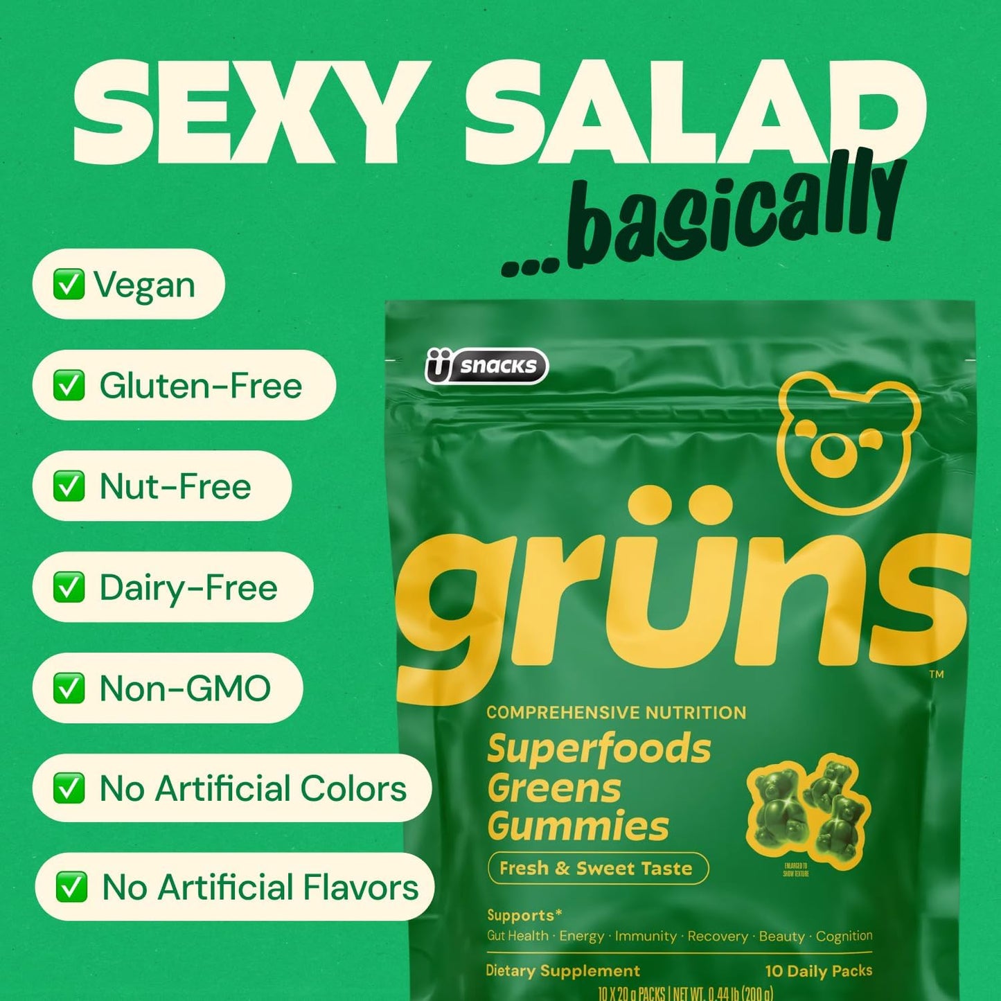 Greens Gummies (Low-Sugar): Get 60+ Superfoods & Nutrients in One Shockingly Delicious Daily Bite